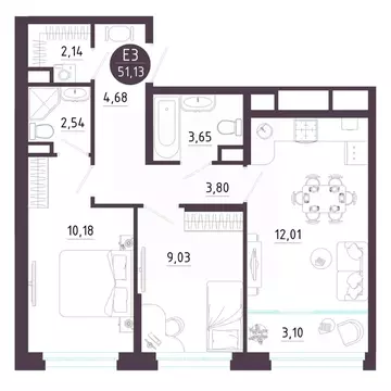 2-к кв. Тульская область, Тула ул. Купцов Гречихиных (51.13 м)