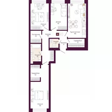 3-к кв. Нижегородская область, Нижний Новгород ул. Тургенева (87.7 м)