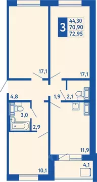 3-к кв. Башкортостан, Уфа Дема жилрайон, Новая Дема жилой комплекс ...