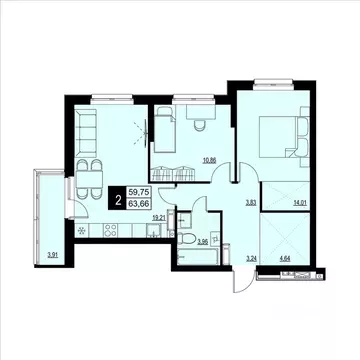 2-к кв. Самарская область, Самара АмГрад жилой комплекс (61.71 м)