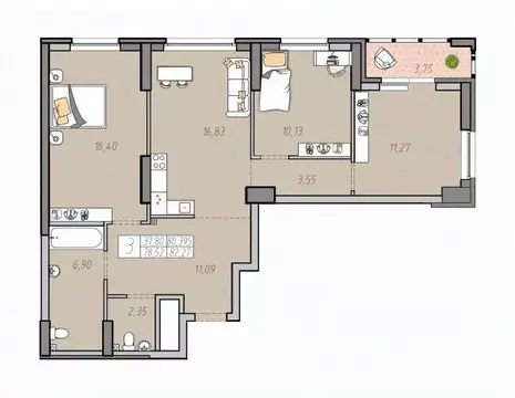 3-к кв. Свердловская область, Екатеринбург ул. Печатников, 5 (80.395 ...