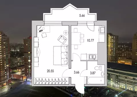 1-к кв. Санкт-Петербург ул. Кустодиева, 7к1 (46.3 м)