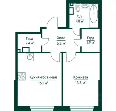 2-к кв. Самарская область, Самара Липецкая ул., 1 (45.82 м)
