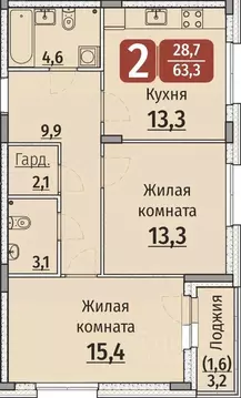 2-к кв. Чувашия, Чебоксары ул. Энергетиков (64.9 м)