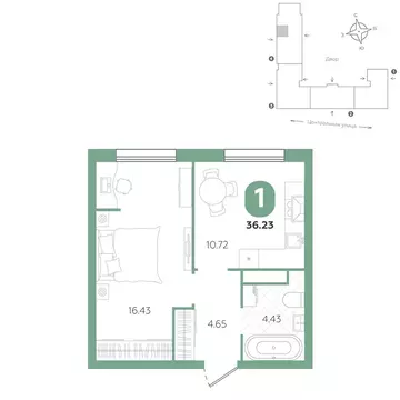 1-комнатная квартира: Тюменский муниципальный округ, село Горьковка, ...