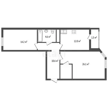 2-комнатная квартира: Санкт-Петербург, проспект Королёва, 64к1 (69 м)