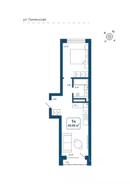 1-к кв. Тюменская область, Тюменский муниципальный округ, д. Дударева ...