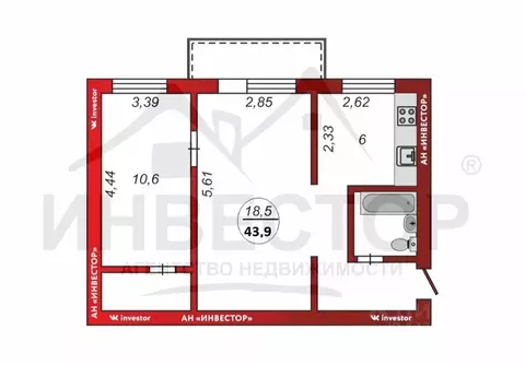 2-к кв. Челябинская область, Челябинск ул. Свободы, 102 (43.0 м)