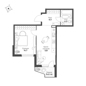 1-к кв. Свердловская область, Екатеринбург Солнечный жилрайон,  (45.0 ...