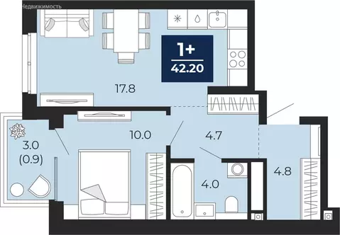 1-комнатная квартира: Тюмень, улица Тимофея Чаркова, 77 (44.3 м)
