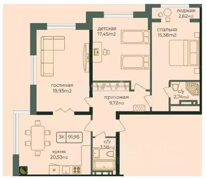 3-к кв. Дагестан, Каспийск просп. Акулиничева (91.16 м)