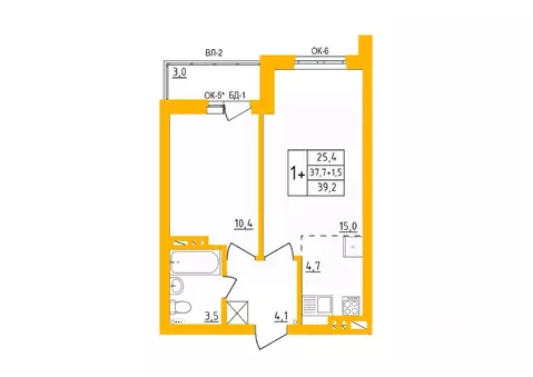 1-к кв. Башкортостан, Уфа Инорс-4Б мкр, Акварель жилой комплекс (39.2 ...