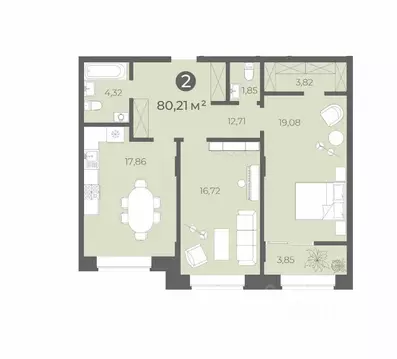 2-к кв. Чувашия, Чебоксары ул. Карла Маркса, 50 (80.21 м)