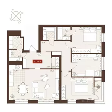 4-к кв. Новосибирская область, Новосибирск Невский жилой комплекс ...