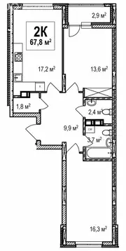 2-комнатная квартира: Нижний Новгород, проспект Гагарина, 36к4 (67.8 ...