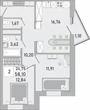 2-к кв. Башкортостан, Уфа Бакалинская ул., 9/1 (58.1 м)
