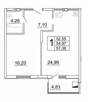 1-к кв. Самарская область, Самара ул. Дыбенко, 5 (57.26 м)