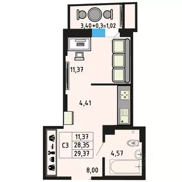 Студия Ростовская область, Ростов-на-Дону, Нахичевань ул. 23-я Линия, ...