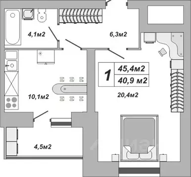 1-к кв. Тамбовская область, Тамбов ул. Чичерина, 7/3 (45.4 м)
