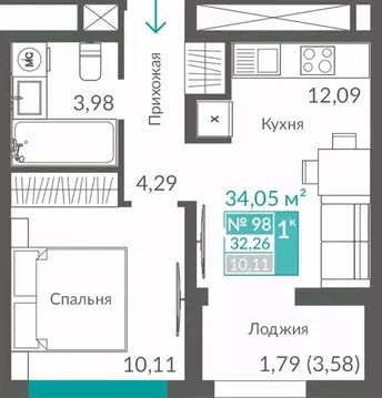 1-к кв. Севастополь ш. Балаклавское (32.26 м)