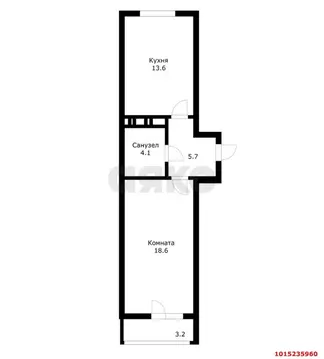 1-комнатная квартира: Краснодар, Дубравная улица, 1 (34.8 м)