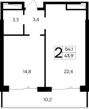 2-к кв. Крым, Евпатория Курортный кв-л,  (54.1 м)