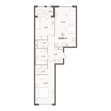 2-к кв. Санкт-Петербург ул. Салова, 61 (62.9 м)