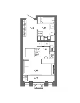 1-к кв. Волгоградская область, Волгоград 127-й кв-л,  (27.75 м)