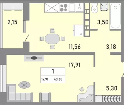 1-к кв. Оренбургская область, Оренбург ул. Юркина, 4/1 (43.6 м)