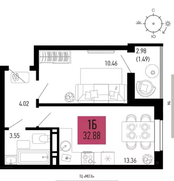 1-к кв. Ростовская область, Аксай  (32.88 м)