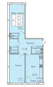 2-к кв. Чувашия, Чебоксары ул. П.В. Дементьева, 4 (76.05 м)