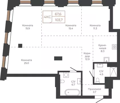 4-к кв. Алтайский край, Барнаул пл. Баварина, 8к1 (103.1 м)