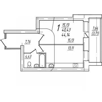 1-к кв. Вологодская область, Череповец Комсомольская ул., 15 (44.14 м)