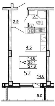 Студия Псковская область, Псков ул. Алексея Алехина, 14 (27.6 м)