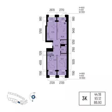 3-к кв. Башкортостан, Уфа Глумилино-1 мкр, Новатор жилой комплекс ...
