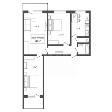 3-к кв. Новосибирская область, Новосибирск Широкая ул., 135 (61.0 м)