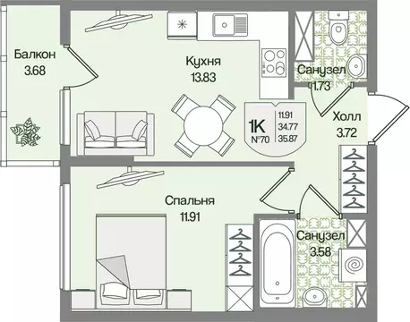 1-к кв. Ленинградская область, Всеволожский район, Бугровское ...