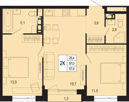 2-к кв. Московская область, Подольск городской округ, д. Борисовка ...