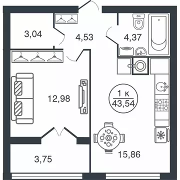 1-к кв. Тверская область, Тверь Бурашевское ш., 60 (43.54 м)