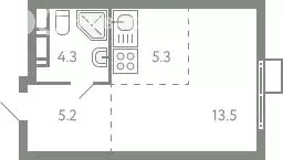 Квартира-студия: Молоково, жилой комплекс Ново-Молоково, 13 (27.6 м)