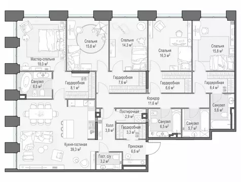 5-комнатная квартира: Москва, жилой комплекс Лайф Тайм (204.7 м)
