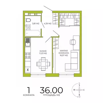 1-к кв. Пензенская область, Пенза Лугометрия жилой комплекс (36.0 м)