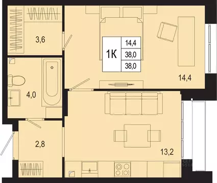 1-к кв. Московская область, Подольск городской округ, д. Борисовка ...