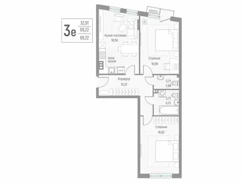 3-комнатная квартира: Крюково, Высокая улица, 1 (69.2 м)