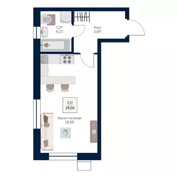 Студия Московская область, Мытищи Бархат жилой комплекс (29.0 м)
