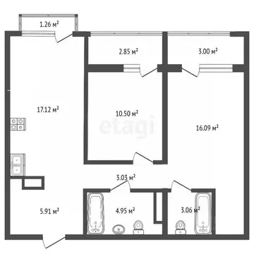 2-к кв. Тюменская область, Тюмень Рощино мкр, ул. Медовая, 16 (59.8 м)