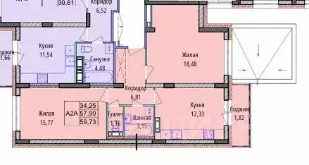2-к кв. Ярославская область, Ярославль просп. Фрунзе, 56Д (59.73 м)