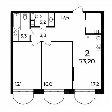 2-к кв. Нижегородская область, Нижний Новгород ул. Воровского, 8 (73.2 ...