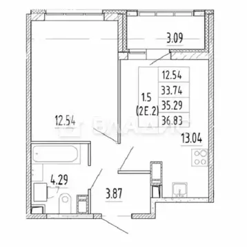 1-комнатная квартира: Санкт-Петербург, Арцеуловская аллея, 9 (33.7 м)
