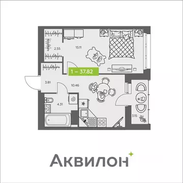 1-к кв. Архангельская область, Архангельск ул. Валявкина, 38 (37.82 м)